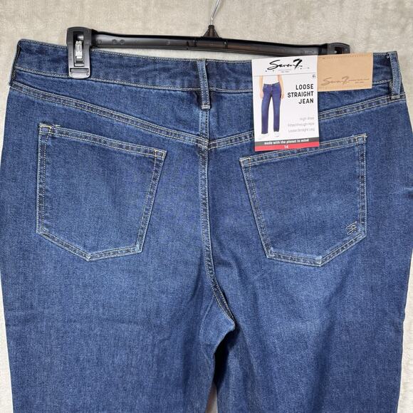 Seven7 NEW Loose Straight Leg Jean Womens 14 Blue Denim High Rise Stretch Zipper - Picture 4 of 15